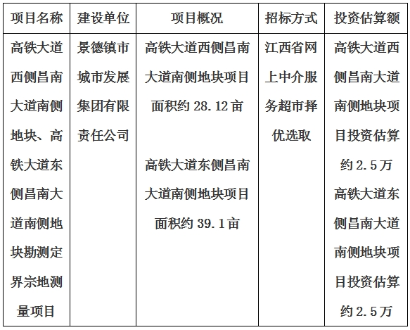 景德鎮市高鐵大道西側昌南大道南側地塊、高鐵大道東側昌南大道南側地塊勘測定界宗地測量項目計劃公告