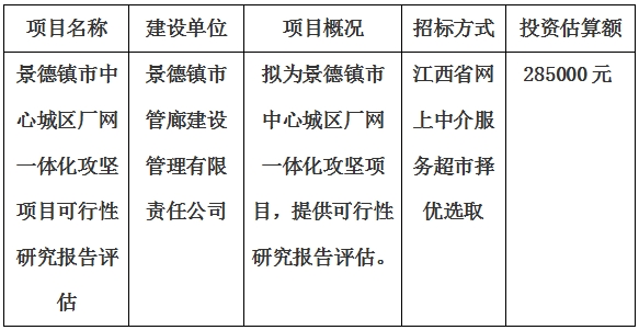 景德鎮(zhèn)市中心城區(qū)廠網一體化攻堅項目可行性研究報告評估計劃公告